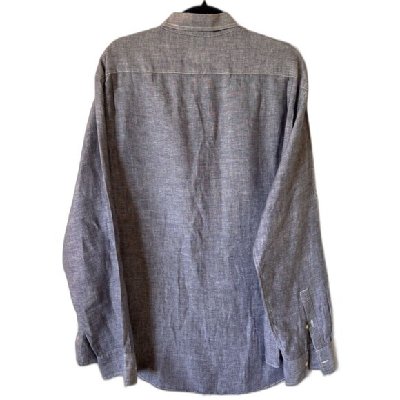 Michael Kors Shirt Men XL Blue Linen Cotton Blend Tailored Classic Fit Casual - Picture 2 of 9